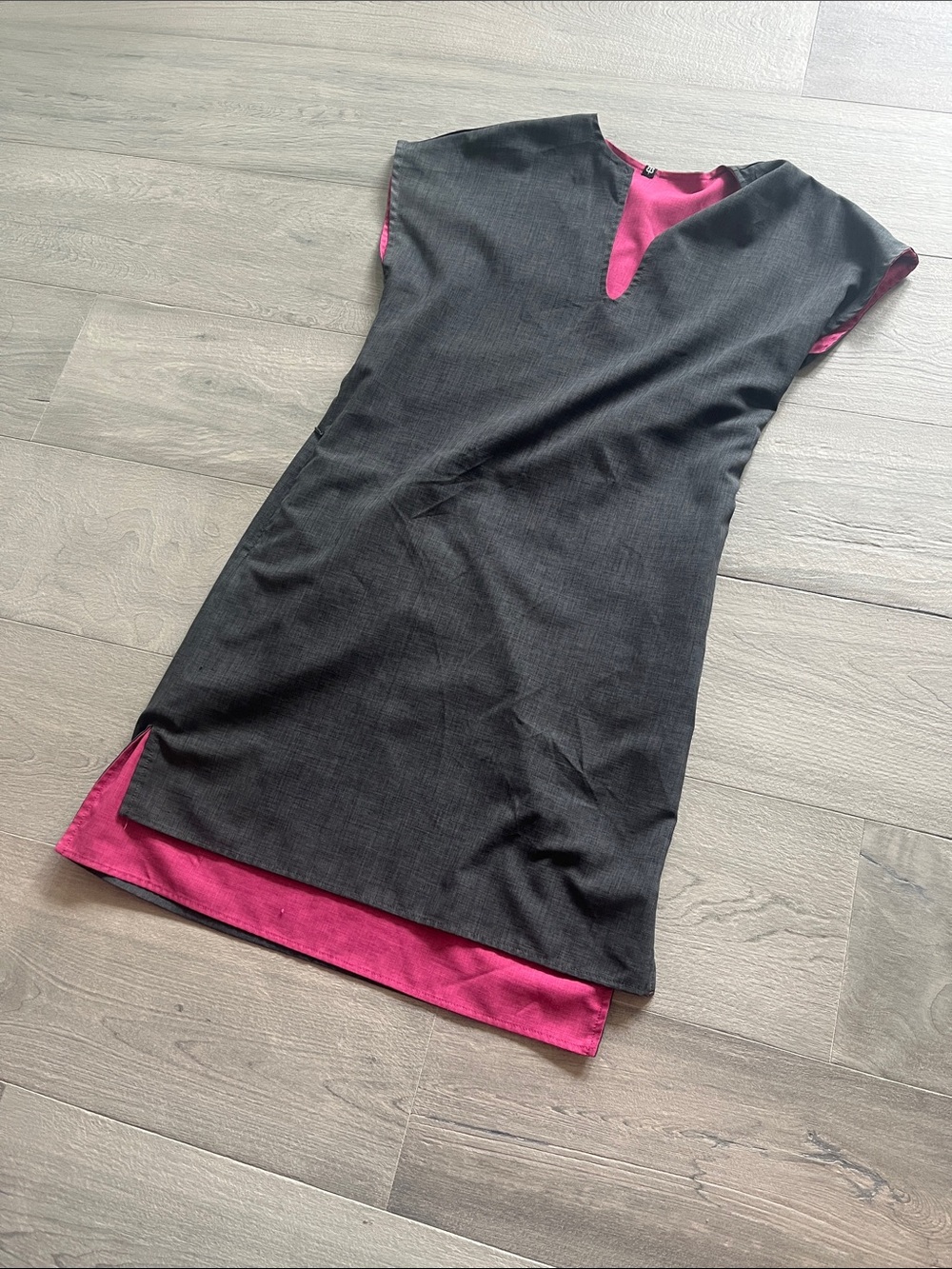 Betabrand Reversible Midi Shift Dress, Pink & Charcoal Grey, hidden zipper